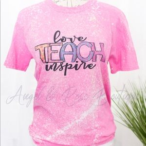 Love Teach Inspire Pink Bleach Distressed Tee